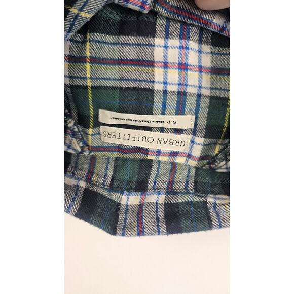 UO Brendan Green Drapey Flannel Christmas Button up shirt slub oversized S plaid - Picture 7 of 9